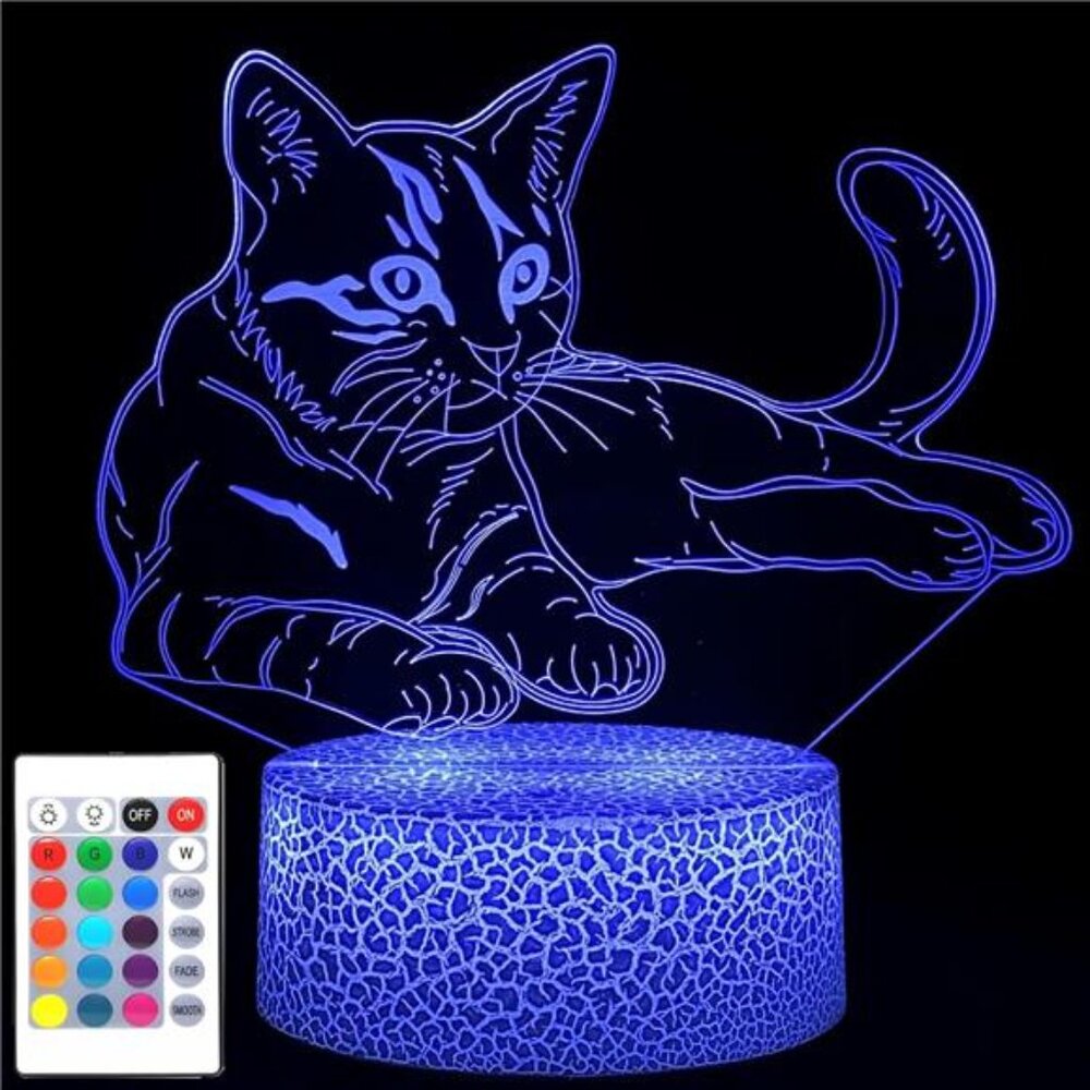 New Cat Gift 3D Illusion Lamp,Cute LED Night Light,with Remote & Smart